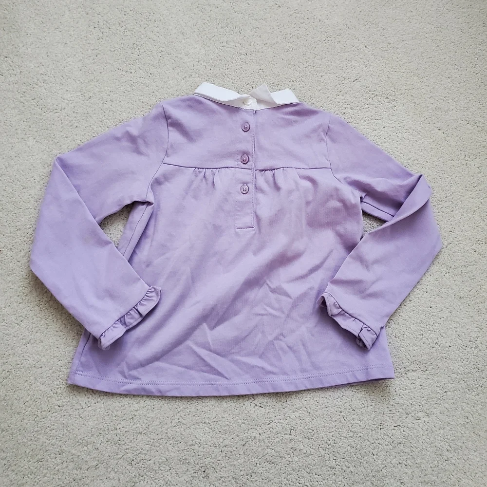 Janie and Jack Girls' Purple Flower Embroidered Collar Long Sleeve Shirt sz4